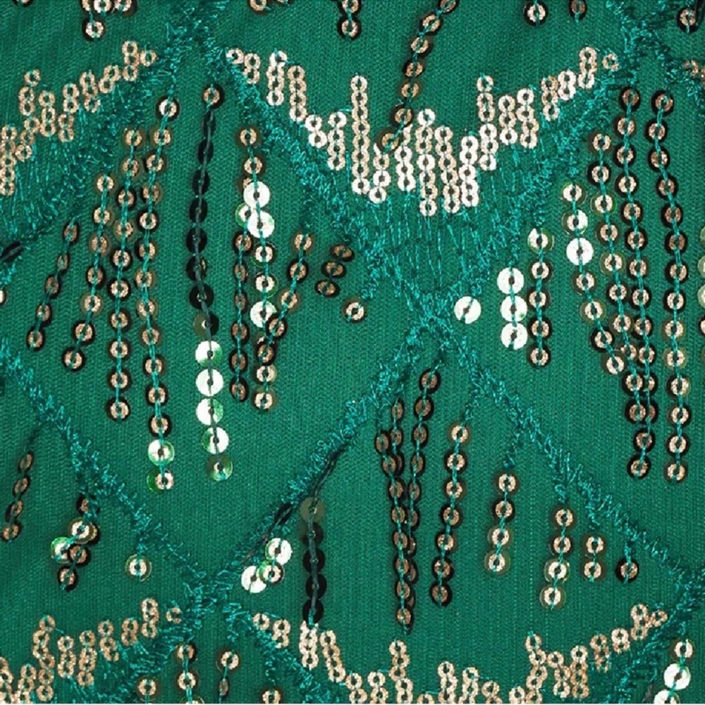 Superdown Nia Sequin Fringe Dress Dark Green Deep V Neck XXS Revolve - Picture 8 of 8